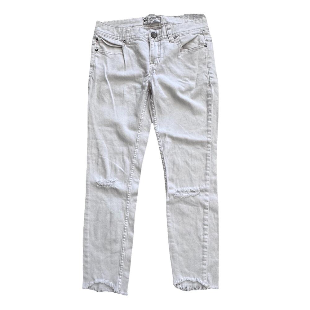 Free People FP Womens Off White Denim Raw Hem Jeans Sz 27 Capsule Boho